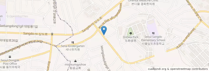 Mapa de ubicacion de 김밥이맛있는집 en 韩国/南韓, 首尔, 銅雀區, 상도3동, 상도4동.