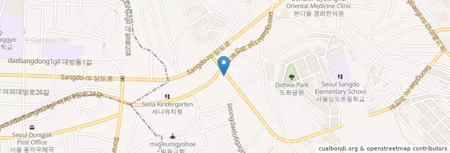 Mapa de ubicacion de 코인노래24시2F              남평집(한우곰탕) en 대한민국, 서울, 동작구, 상도3동.