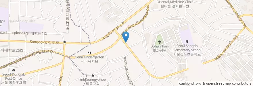 Mapa de ubicacion de 삼겹싸롱 en كوريا الجنوبية, سول, 동작구, 상도3동, 상도4동.