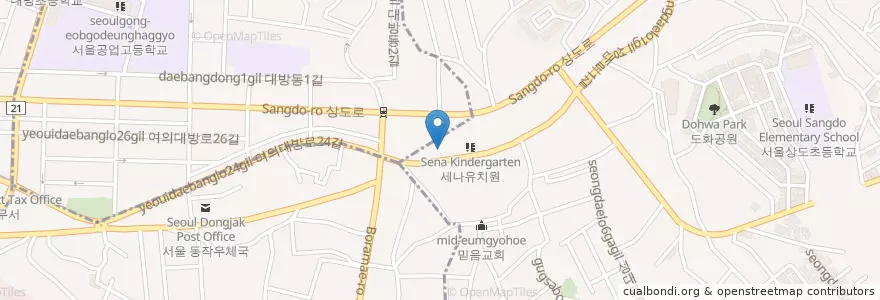 Mapa de ubicacion de 상도119 en 대한민국, 서울, 동작구, 상도3동.