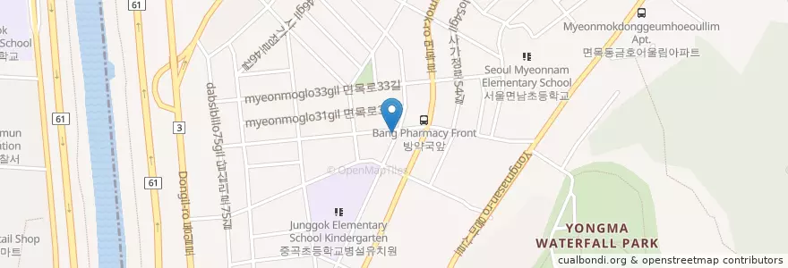 Mapa de ubicacion de 우선동태찜탕 en South Korea, Seoul, Jungnang-Gu, Myeonmok 4(Sa)-Dong.