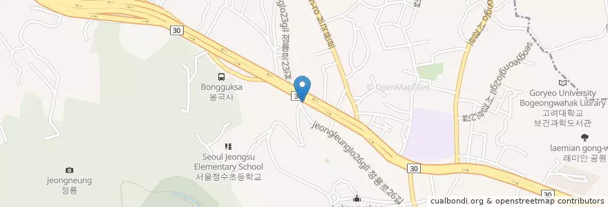 Mapa de ubicacion de 고물상 en Coreia Do Sul, Seul, 성북구, 정릉2동.