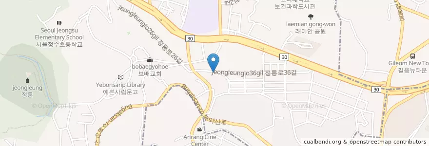 Mapa de ubicacion de 추육시 김갈동(김치찌게) en Zuid-Korea, Seoel, 성북구, 정릉1동.
