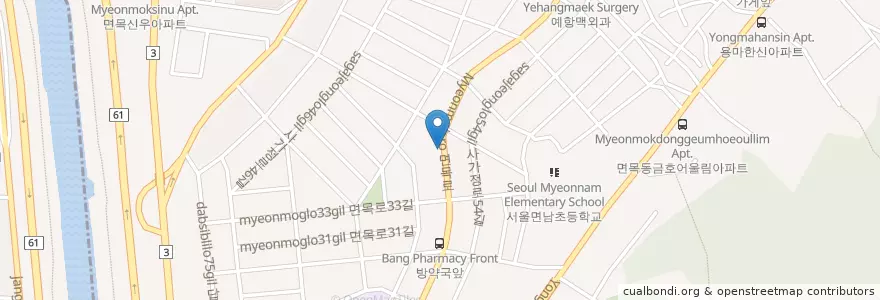 Mapa de ubicacion de 경미양꼬치 en 大韓民国, ソウル, 中浪区, 면목7동.