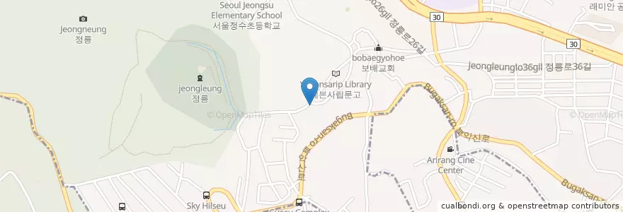Mapa de ubicacion de 한라산새기(돼지고기) en 대한민국, 서울, 성북구, 정릉2동.