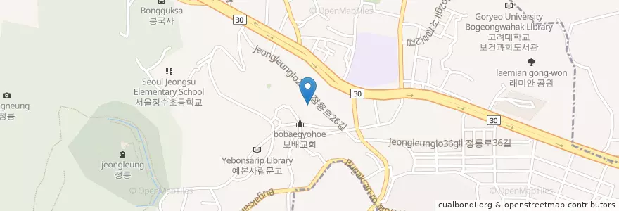 Mapa de ubicacion de 정릉설렁탕 en Korea Selatan, 서울, 성북구.