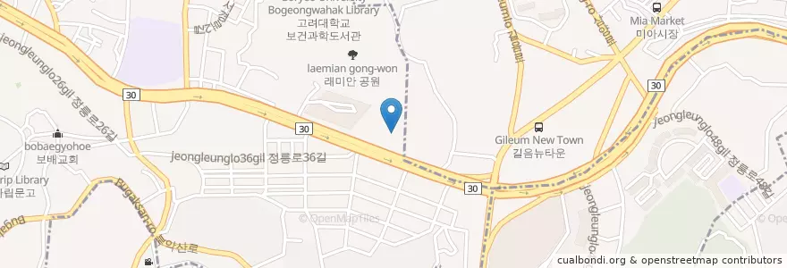 Mapa de ubicacion de 서울이재석치과 en South Korea, Seoul, Seongbuk-Gu, Jeongneung 1(Il)-Dong.