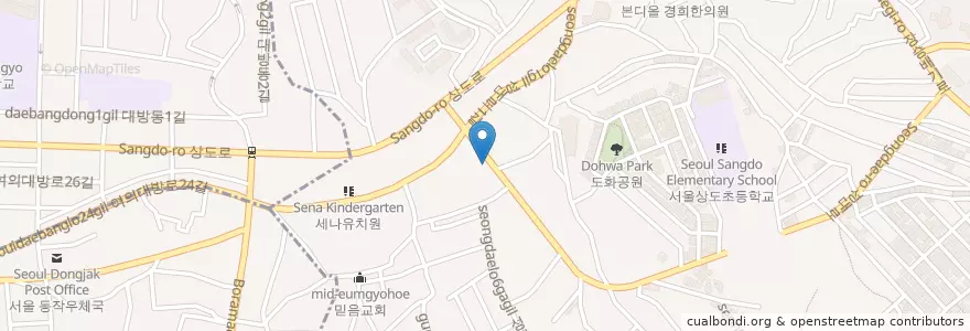 Mapa de ubicacion de 시온교회 en South Korea, Seoul, Dongjak-Gu, Sangdo 3(Sam)-Dong.