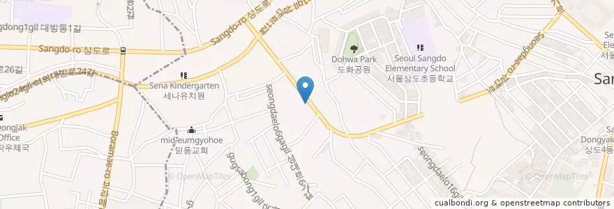 Mapa de ubicacion de 부어치킨 en 大韓民国, ソウル, 銅雀区, 상도3동.