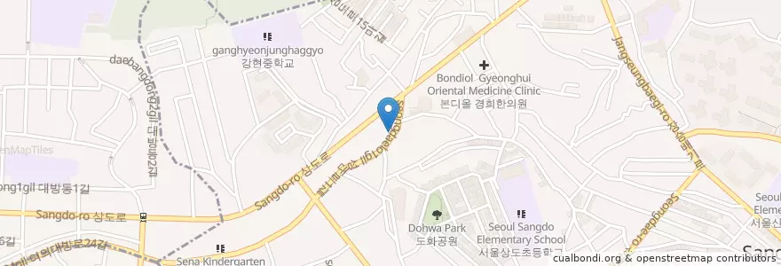 Mapa de ubicacion de Cafe93 en South Korea, Seoul, Dongjak-Gu, Sangdo 3(Sam)-Dong, Sangdo 4(Sa)-Dong.