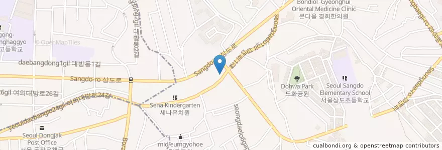 Mapa de ubicacion de 맛있는집소풍(김밥돈까스) en Республика Корея, Сеул, 동작구, 상도3동.