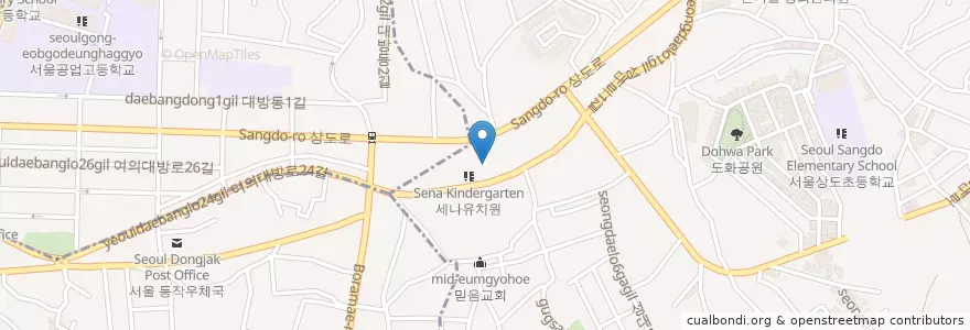 Mapa de ubicacion de 캉스떡볶이 en Güney Kore, Seul, 동작구, 상도3동.