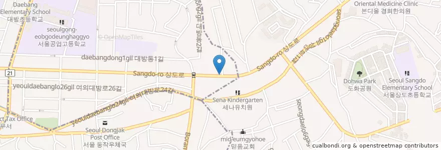 Mapa de ubicacion de 신대방약국 en 韩国/南韓, 首尔, 銅雀區, 상도3동.