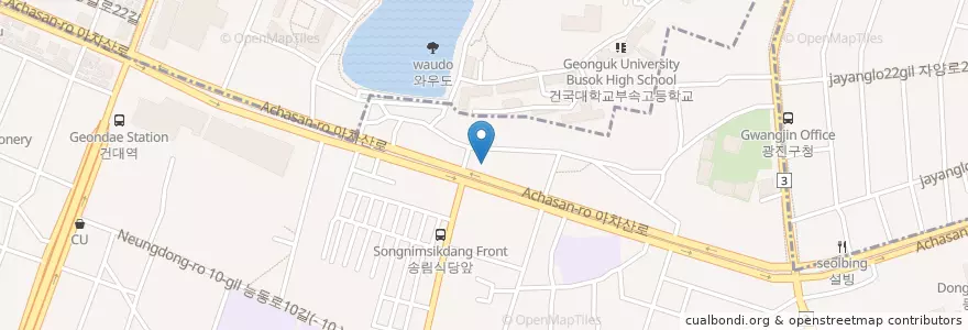 Mapa de ubicacion de 24시 자양감자탕 en Республика Корея, Сеул, 광진구, 자양1동.