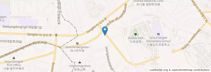 Mapa de ubicacion de 금호횟집 지하24시간 코인노래방 en Республика Корея, Сеул, 동작구, 상도3동.