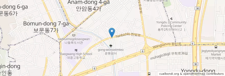 Mapa de ubicacion de 닭갈비부르스 en 大韓民国, ソウル, 東大門区, 용신동.