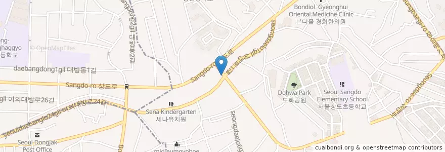 Mapa de ubicacion de 대우당약국 en 대한민국, 서울, 동작구, 상도3동.