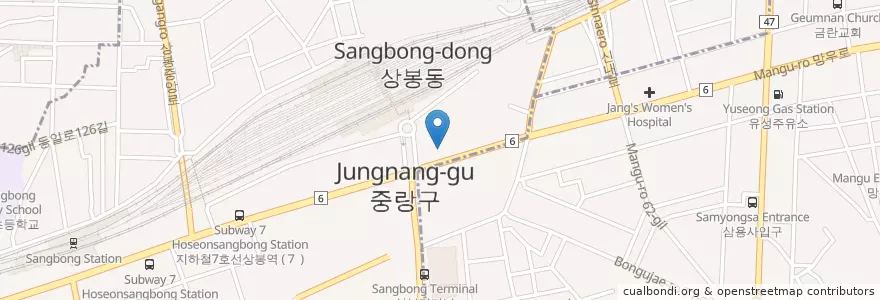 Mapa de ubicacion de The코인노래연습장-24 en South Korea, Seoul, Jungnang-Gu, Sangbong 1(Il)-Dong, Sangbong 1(Il)-Dong.