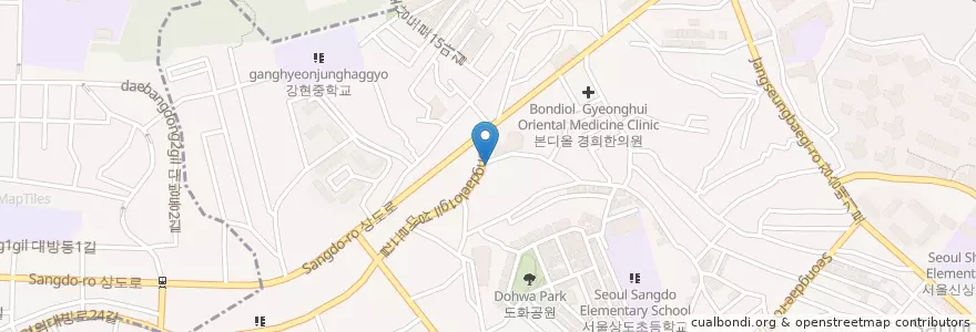Mapa de ubicacion de 엘가커피 en Corea Del Sud, Seul, 동작구, 상도3동, 상도4동.