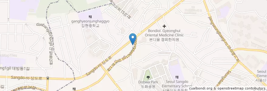 Mapa de ubicacion de 축산정육식당 en 대한민국, 서울, 동작구, 상도3동, 상도4동.
