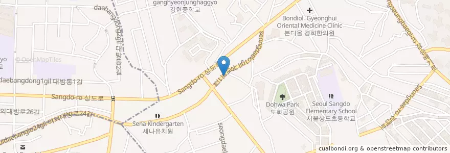 Mapa de ubicacion de 신용건강원 en South Korea, Seoul, Dongjak-Gu, Sangdo 3(Sam)-Dong, Sangdo 4(Sa)-Dong.