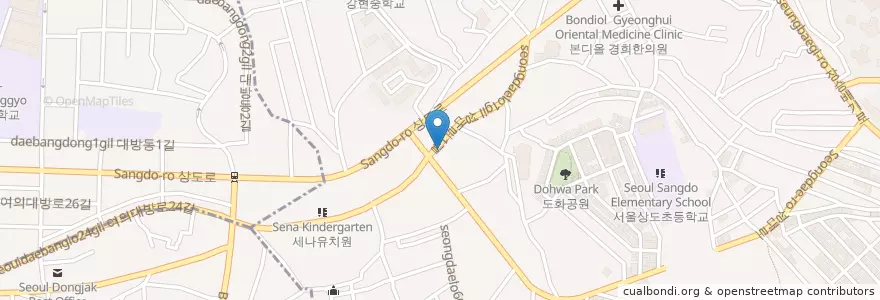 Mapa de ubicacion de 파크노래방2F              대패삼겹살2900원 en 韩国/南韓, 首尔, 銅雀區, 상도3동, 상도4동.