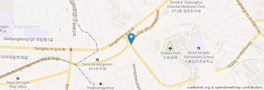 Mapa de ubicacion de 성대약국 en Korea Selatan, 서울, 동작구, 상도3동, 상도4동.