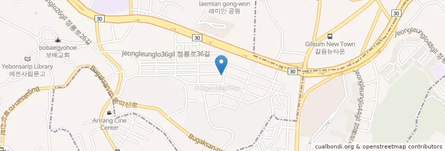 Mapa de ubicacion de 인정국물떡복이 en 大韓民国, ソウル, 城北区, 정릉1동.