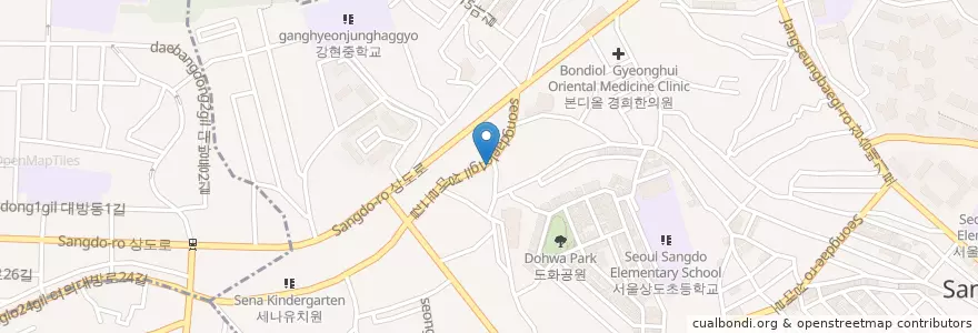 Mapa de ubicacion de 옛날장터순대국 en South Korea, Seoul, Dongjak-Gu, Sangdo 3(Sam)-Dong, Sangdo 4(Sa)-Dong.