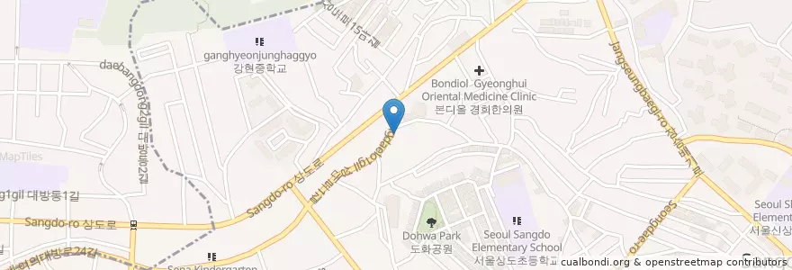 Mapa de ubicacion de 봉구비어 en 대한민국, 서울, 동작구, 상도3동, 상도4동.