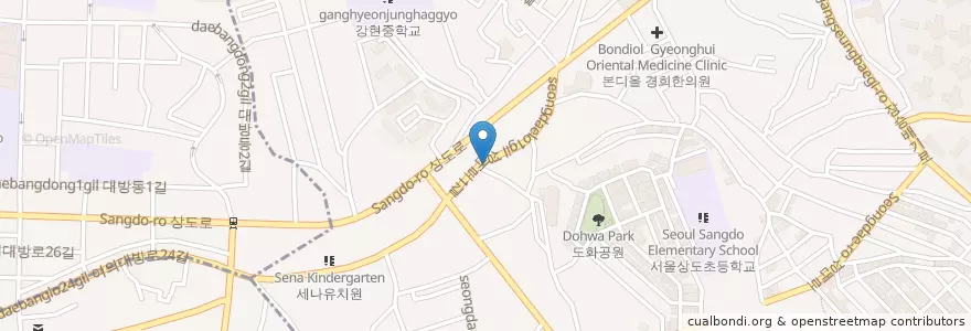 Mapa de ubicacion de 논산상회 en Korea Selatan, 서울, 동작구, 상도3동, 상도4동.