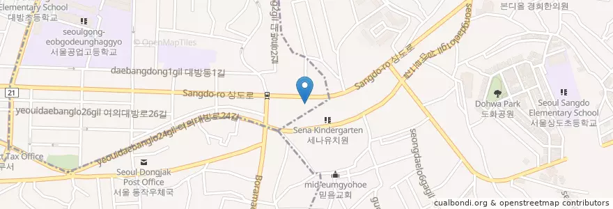 Mapa de ubicacion de 서울민플러스치과 en Corea Del Sur, Seúl, 동작구, 상도3동.