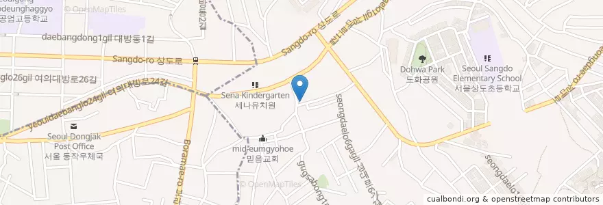 Mapa de ubicacion de 꿀버거컵밥 en Corea Del Sud, Seul, 동작구, 상도3동.