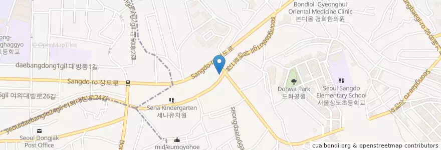 Mapa de ubicacion de 신협365 en 대한민국, 서울, 동작구, 상도3동.