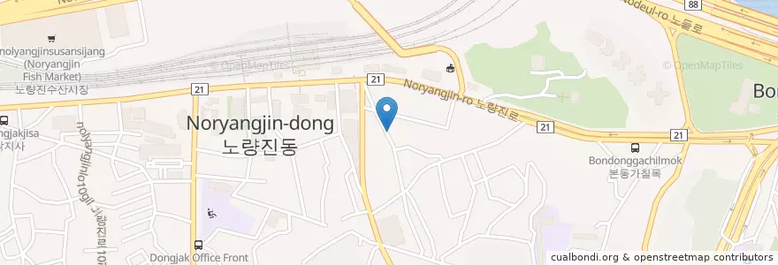 Mapa de ubicacion de 코인노래방 en Республика Корея, Сеул, 노량진1동.