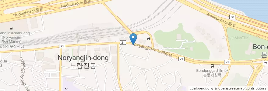 Mapa de ubicacion de 노량진컵밥거리 en Республика Корея, Сеул, 노량진1동.