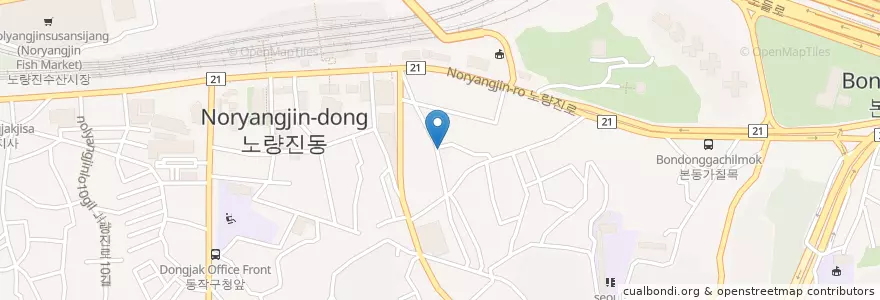 Mapa de ubicacion de 우리분식                    왕돈까스5000 en Coreia Do Sul, Seul, 동작구, 노량진1동.