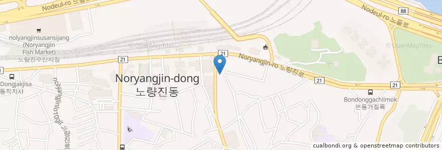 Mapa de ubicacion de 통삼겹무한9900 en 대한민국, 서울, 노량진1동.