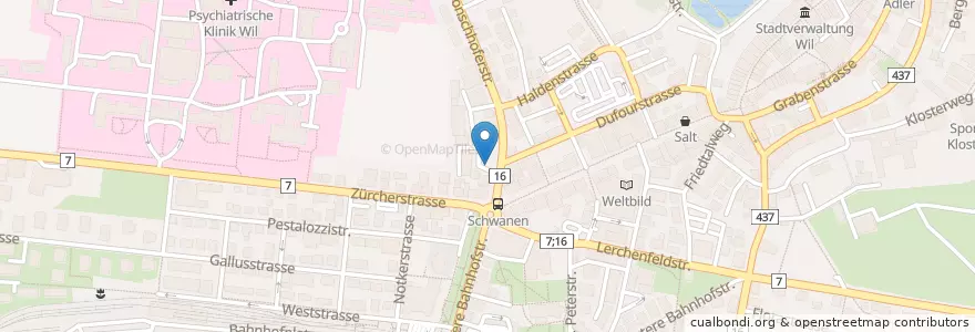 Mapa de ubicacion de Migros Bank en سويسرا, Sankt Gallen, Wahlkreis Wil, Wil (Sg).