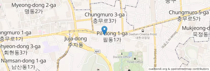 Mapa de ubicacion de 충무파출소 en Korea Selatan, 서울, 중구, 필동.