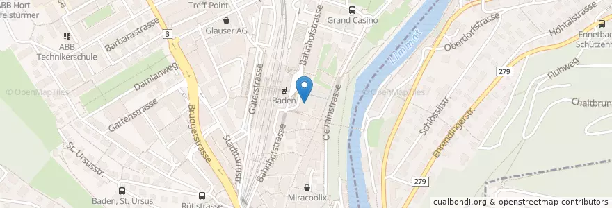 Mapa de ubicacion de Bank-now en Schweiz/Suisse/Svizzera/Svizra, Aargau, Bezirk Baden, Baden.