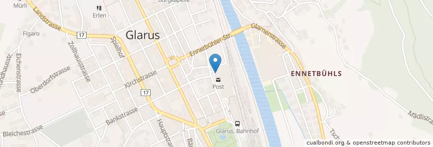Mapa de ubicacion de PostFinance en Svizzera, Glarona, Glarus.