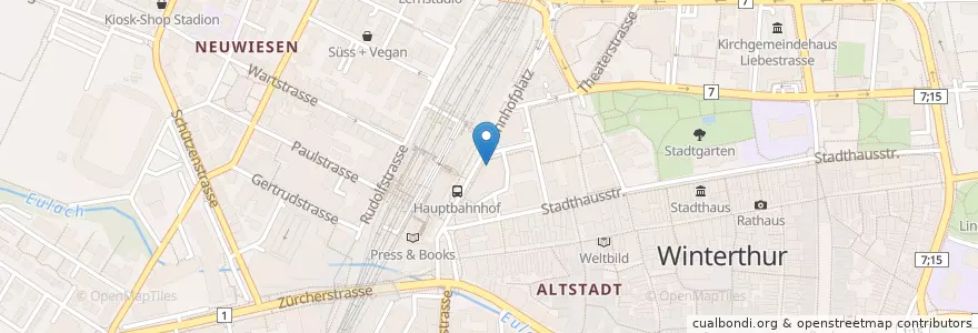 Mapa de ubicacion de PostFinance en Suiza, Zúrich, Bezirk Winterthur, Winterthur.