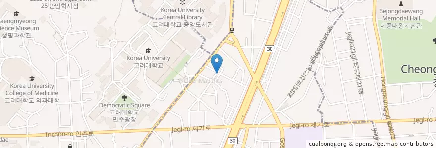 Mapa de ubicacion de 동대문곱창 en Güney Kore, Seul, 동대문구, 제기동.
