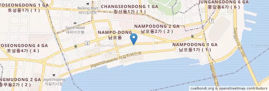 Mapa de ubicacion de 옥이집고래고기 en 대한민국, 부산, 남포동.