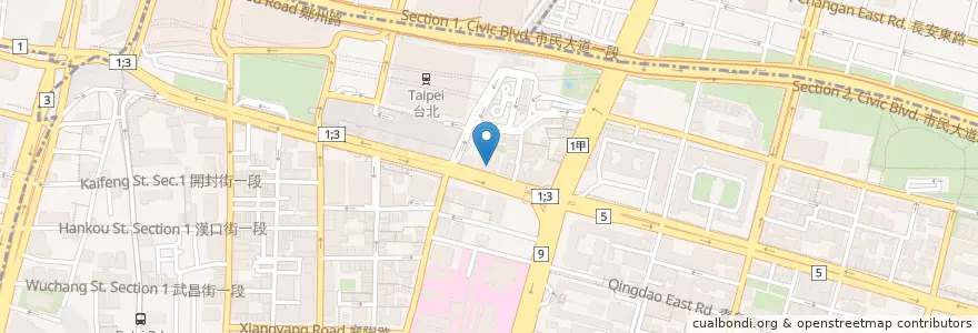 Mapa de ubicacion de 江浙天成樓 en 臺灣, 新北市, 臺北市, 中正區.