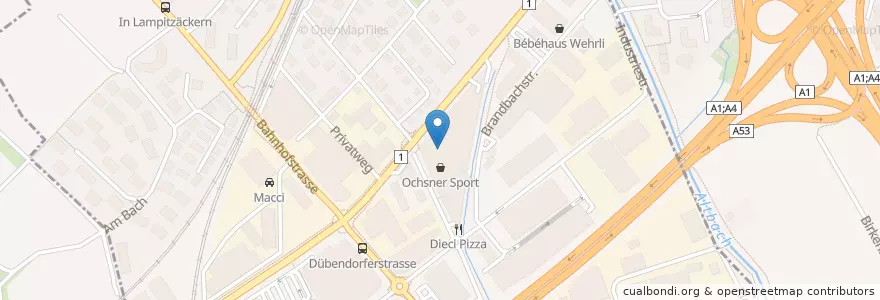 Mapa de ubicacion de Caffè Spettacolo en 스위스, 취리히, Bezirk Bülach, Dietlikon.