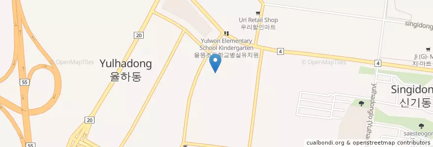 Mapa de ubicacion de 율하유치원 en 대한민국, 대구, 동구, 안심동.