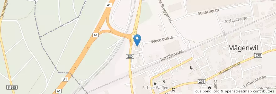 Mapa de ubicacion de Coop Tankstelle en Schweiz/Suisse/Svizzera/Svizra, Aargau, Mägenwil.