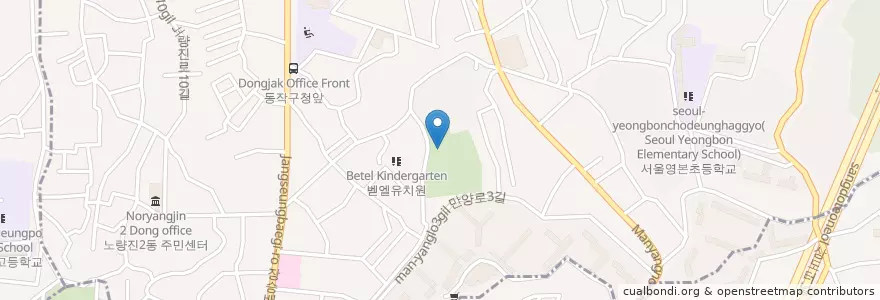 Mapa de ubicacion de 동작 어린이 도서관 en Corée Du Sud, Séoul, 동작구, 노량진1동, 노량진2동.